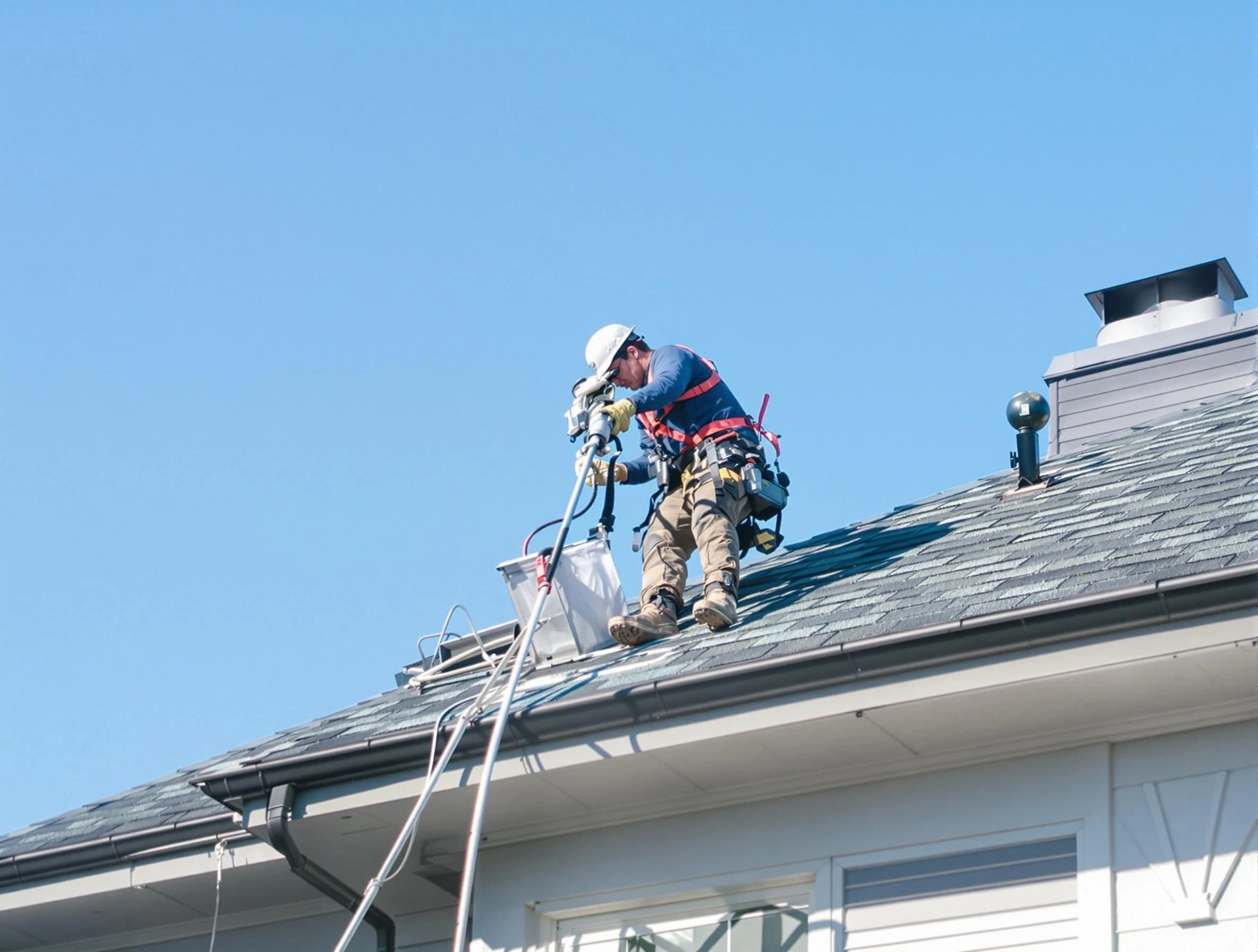 Dracut Dryer Vent Cleaning certified technician cleaning a roof-mounted dryer vent system in Dracut