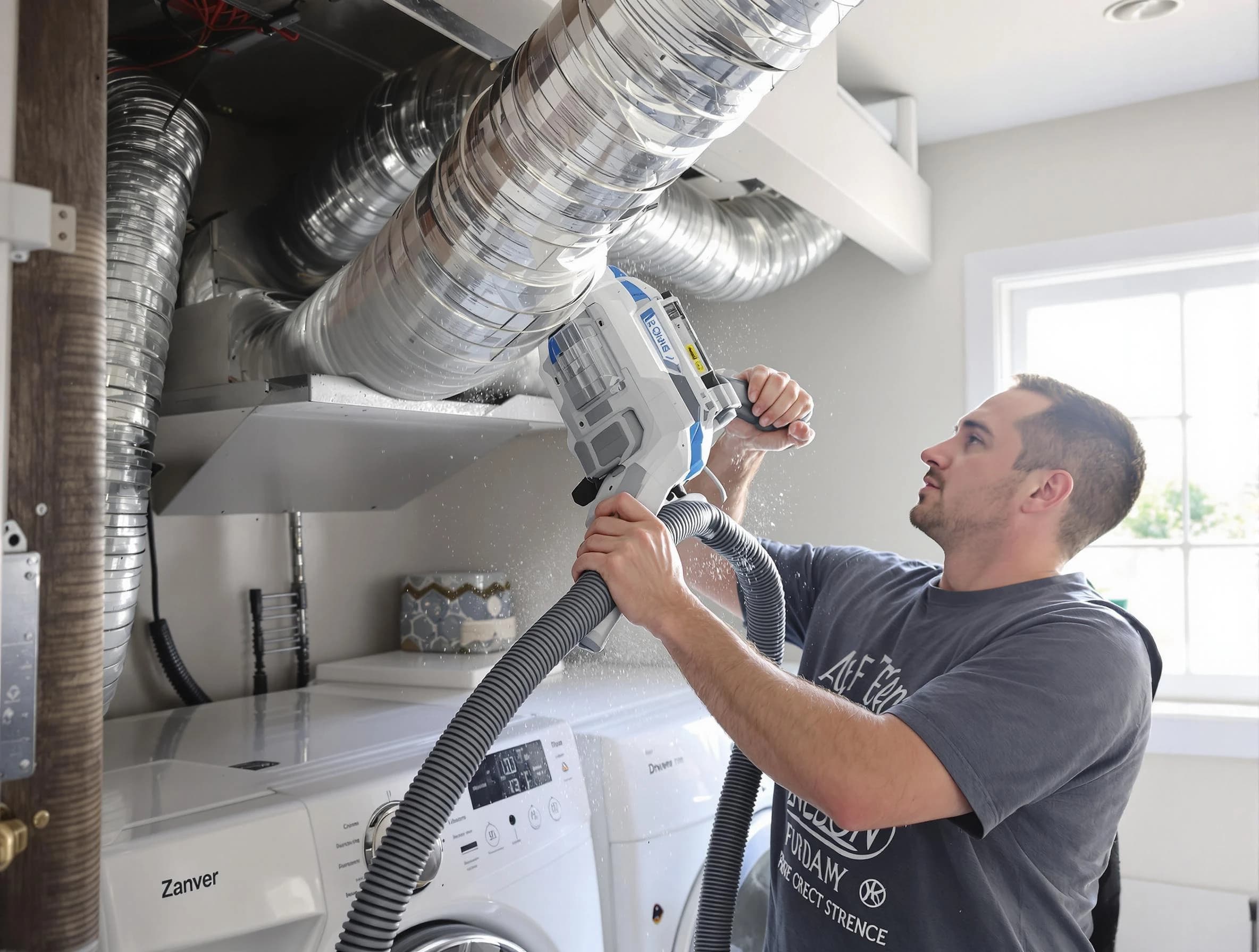 Dracut Dryer Vent Cleaning specialist cleaning deep within a dryer vent duct system in Dracut