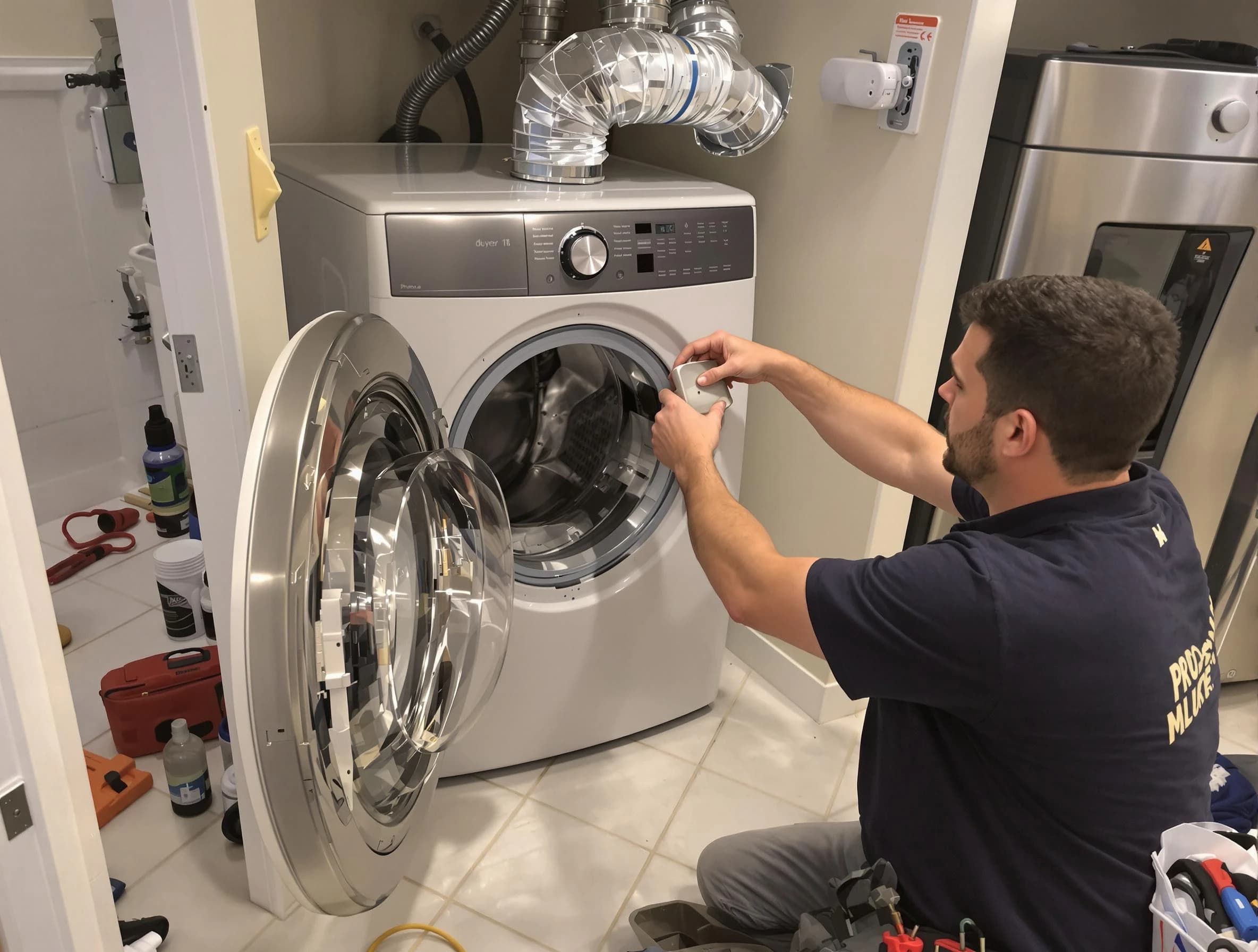 Dracut Dryer Vent Cleaning technician performing precise dryer vent hose installation in Dracut