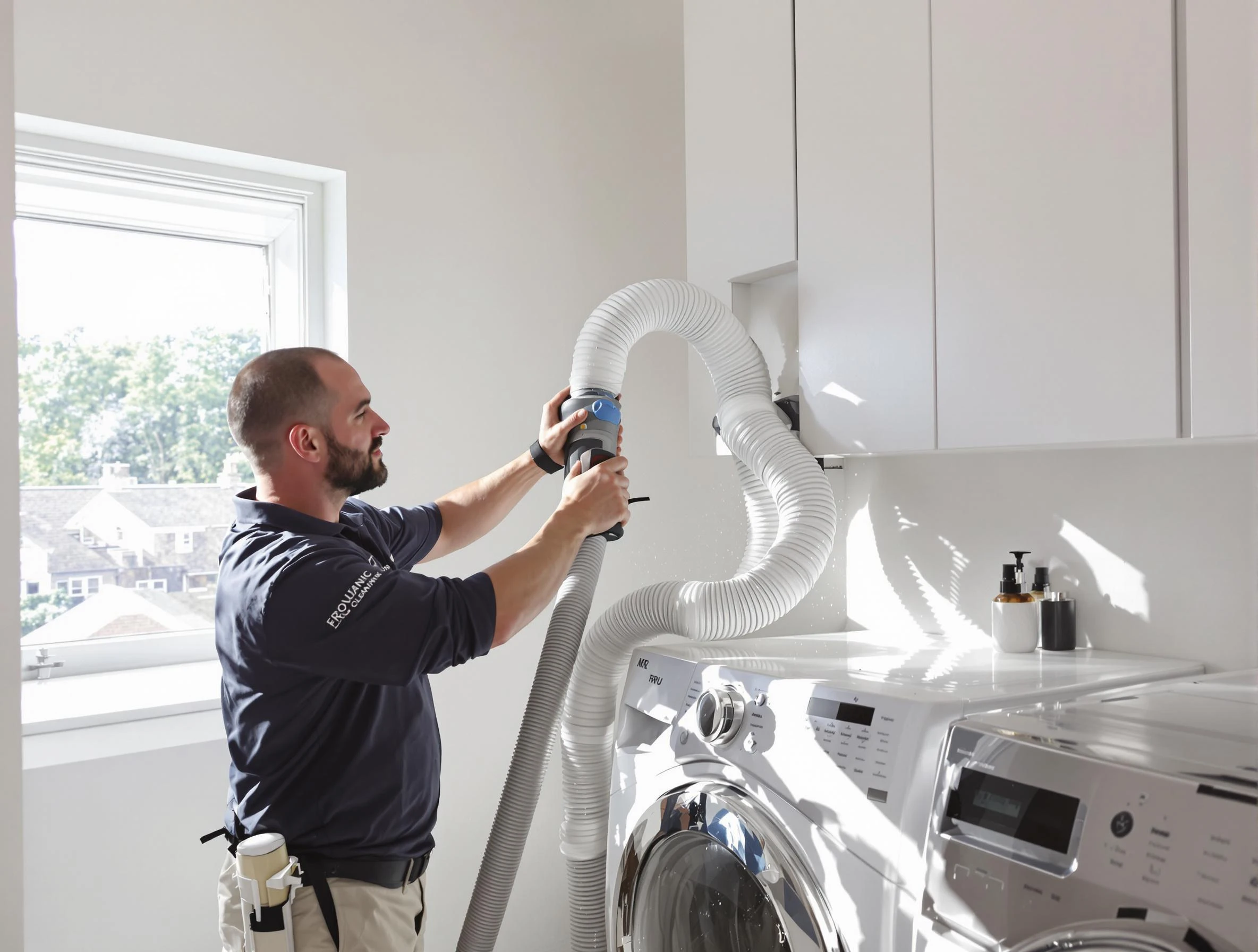 Certified Dracut Dryer Vent Cleaning technician performing dryer vent cleaning in Dracut